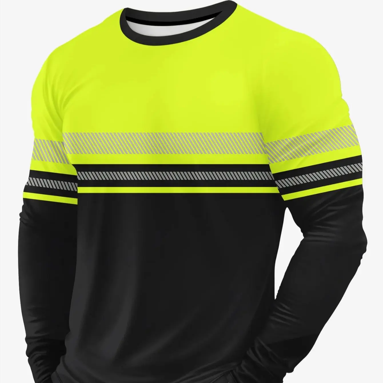 Herren-Langarm-T-Shirt mit horizontalem Streifendruck, atmungsaktiv und angenehm, tägliches Top-Sweatshirt, lässiges T-Shirt, Harajuku – Detail 6
