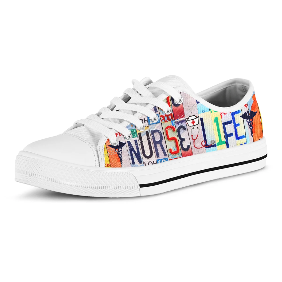 License Plate Nurse Life Design Canvas Shoes Low Top Flat Shoes For Girl Vulcanize Shoes Female Casual Shoes