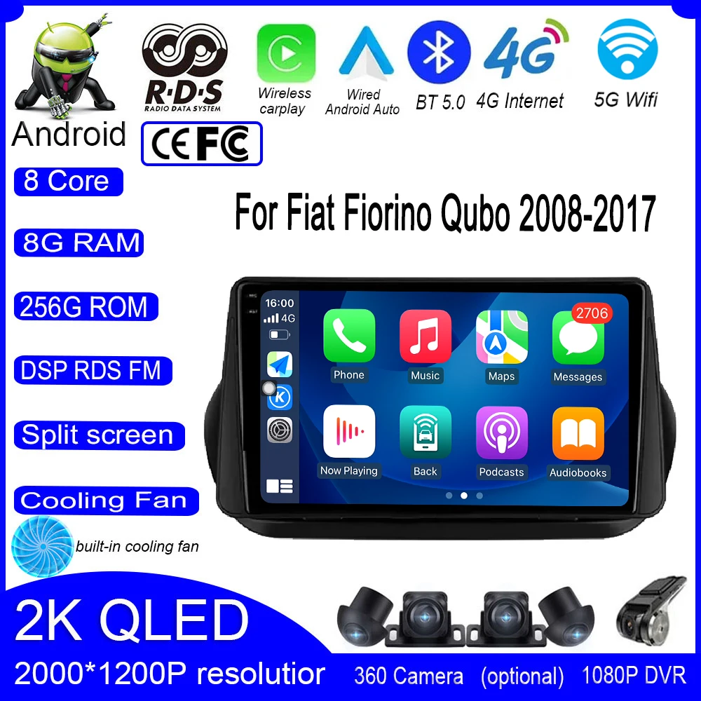 

Android 13 For Fiat Fiorino Qubo 2008-2017 Car Player Autoradio Radio Video WIFI Carplay Auto Stereo GPS Navigation Multimedia