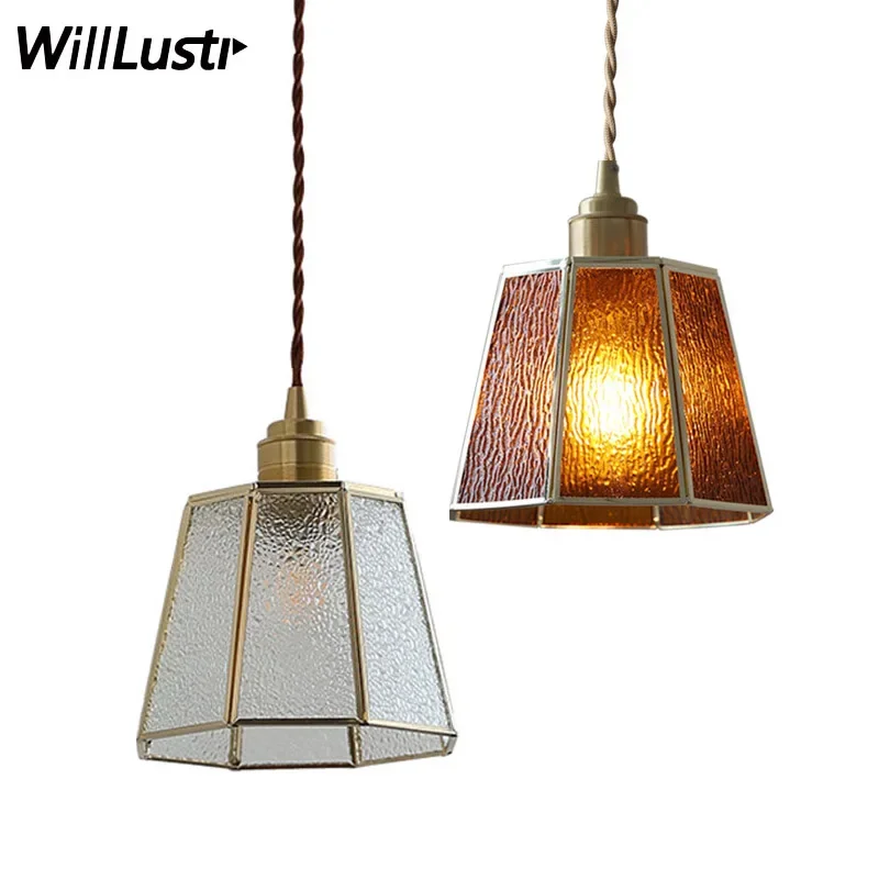 

Water Ripple Bubble Glass Pendant Lamp Vintage Brass Suspension Light Hotel Cafe Bar Handmade Polygon Hanging Ceiling Chandelier