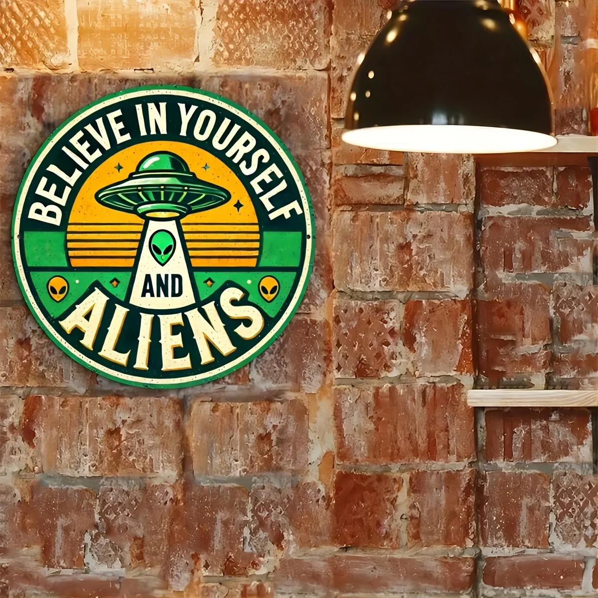 자신과 외계인을 믿으세요 UFO 원형 금속 사인, 레트로 외계인 예술, 빈티지 스타일 SF 장식 선물