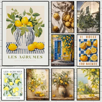 Retro Lemon Garden Canvas Art 1