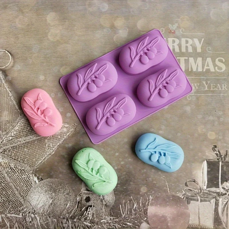 1pc 4 Olive Tree Handmade Soap Molds, Silicone Oval Olive Soap Mold 3D Handmade DIY Soap Candle Mold  Soap Making Supplies
