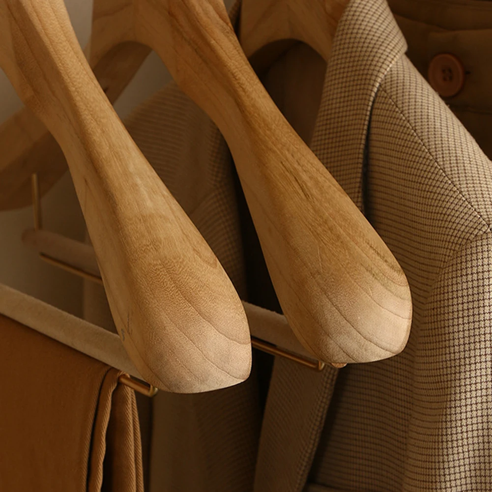 2Pcs Household Non-slip Hanger, Thick And Wide Shoulder Wooden Drying Rack, Home Coat Clothes Organizer Closet Space Saver