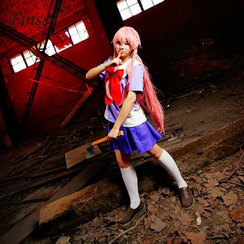 

Anime 2nd Mirai Nikki Gasai Yuno Lolita Sailor Cosplay Costume Loli Bow Short Skirt Wig Length 80cm For Women