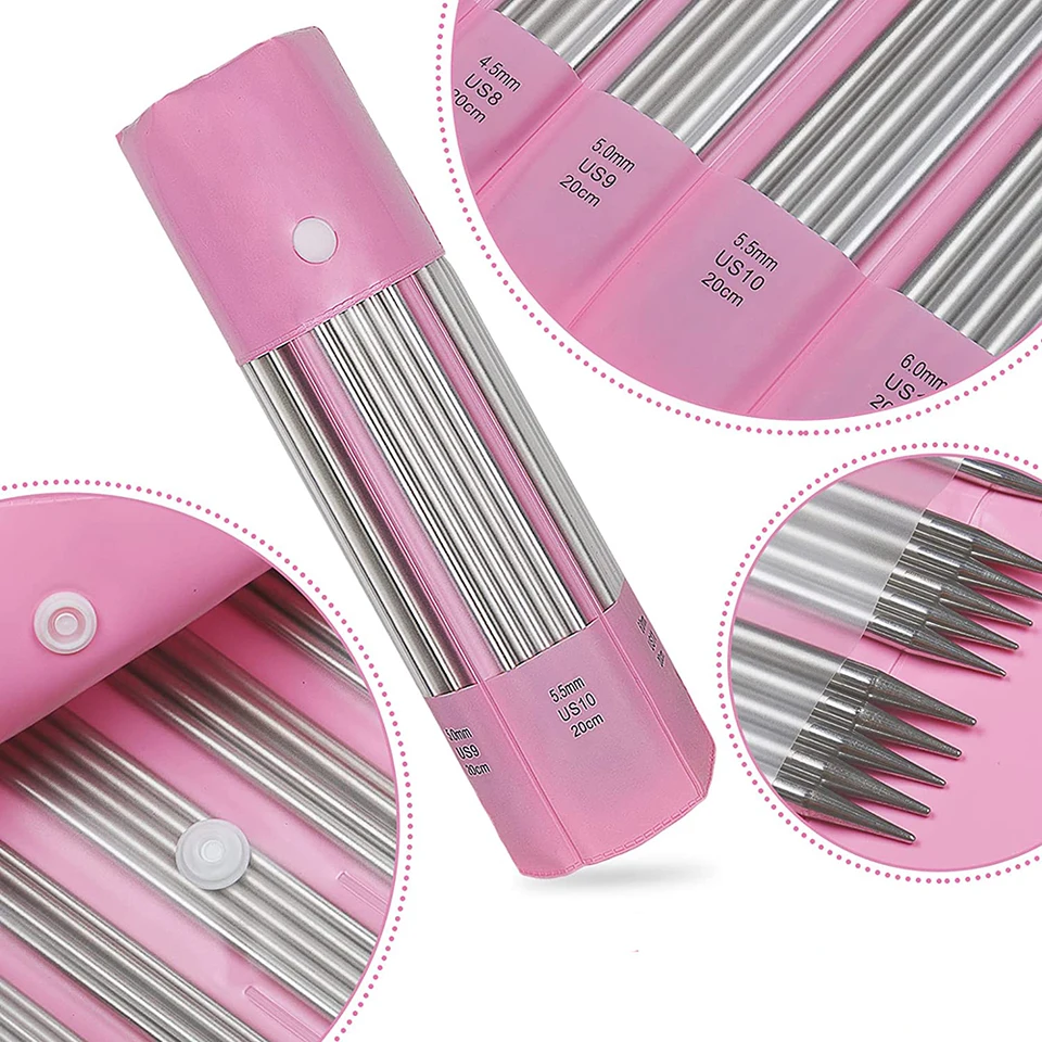 Coopay Set 55 Ferri Da Maglia In Acciaio Inox – Doppie Punte 2-6,5 Mm + Accessori – Per Calzini E Progetti