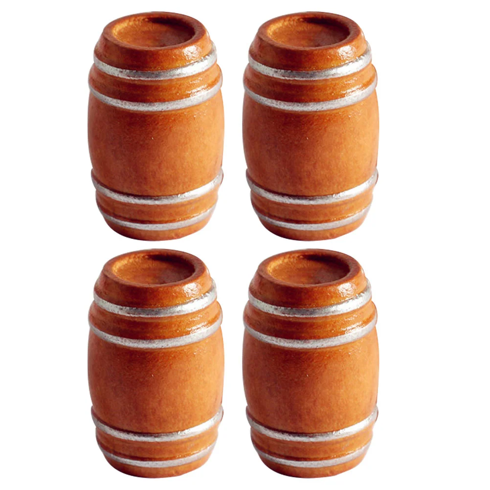 4 Pcs Mini Beer Keg Tiny Homes House Barrels Adornment Micro Landscape Decoration Tiny Homes Wooden Beech