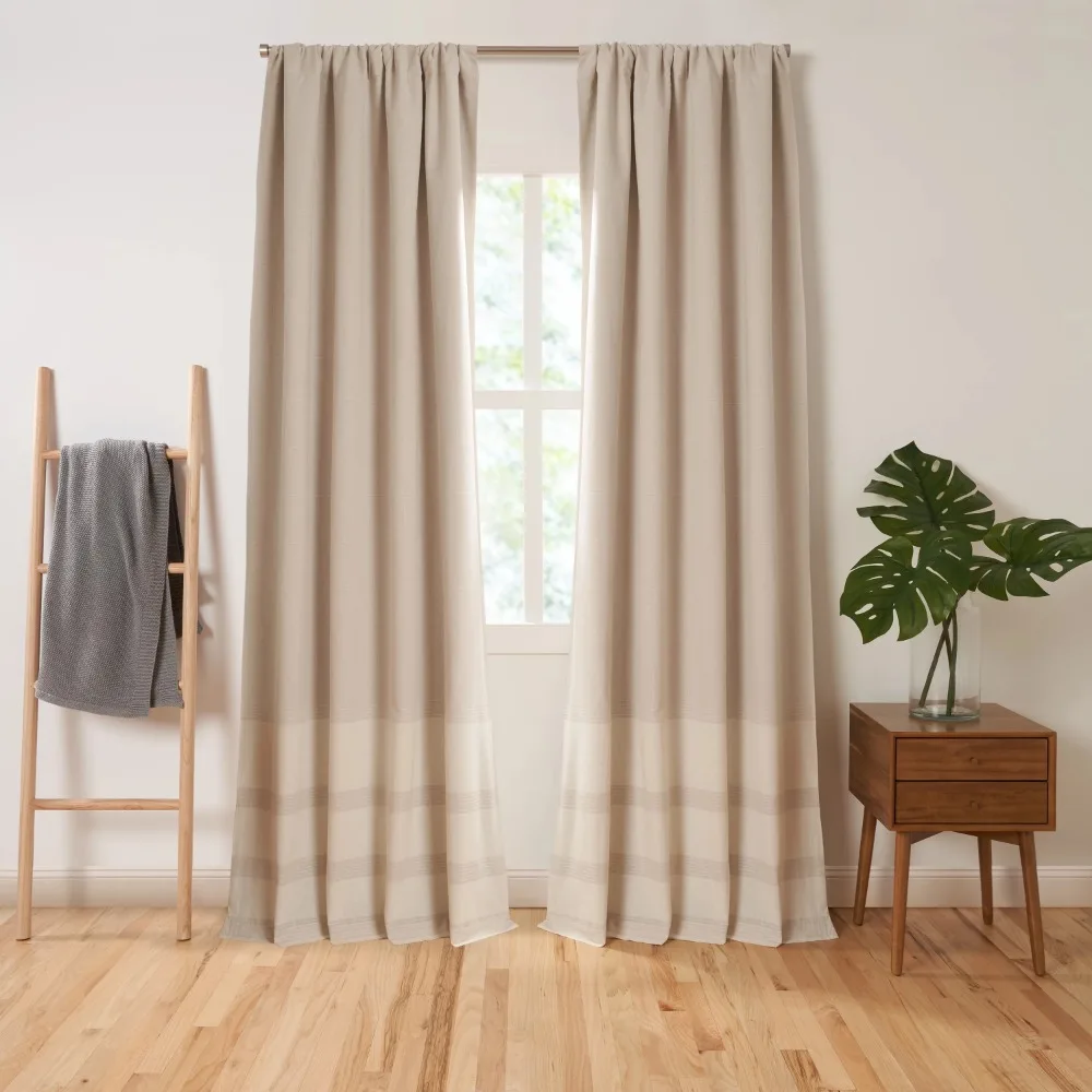 

Kitchen Curtains in the Living Room Lined Border Stripe Organic Cotton Room Darkening Rod Pocket Window Curtain Bedrooms Bedroom