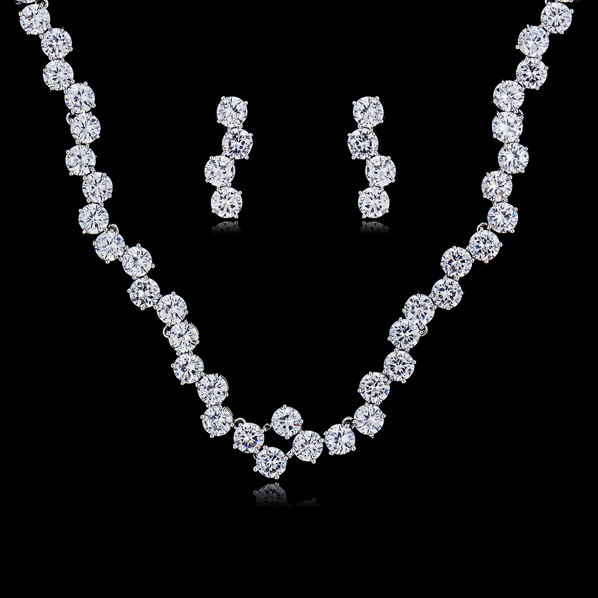 

Individuality 5A Grade Cubic Zirconia Bride Wedding Necklace Earring Set Top Quality Women Prom Party Jewelry Sets