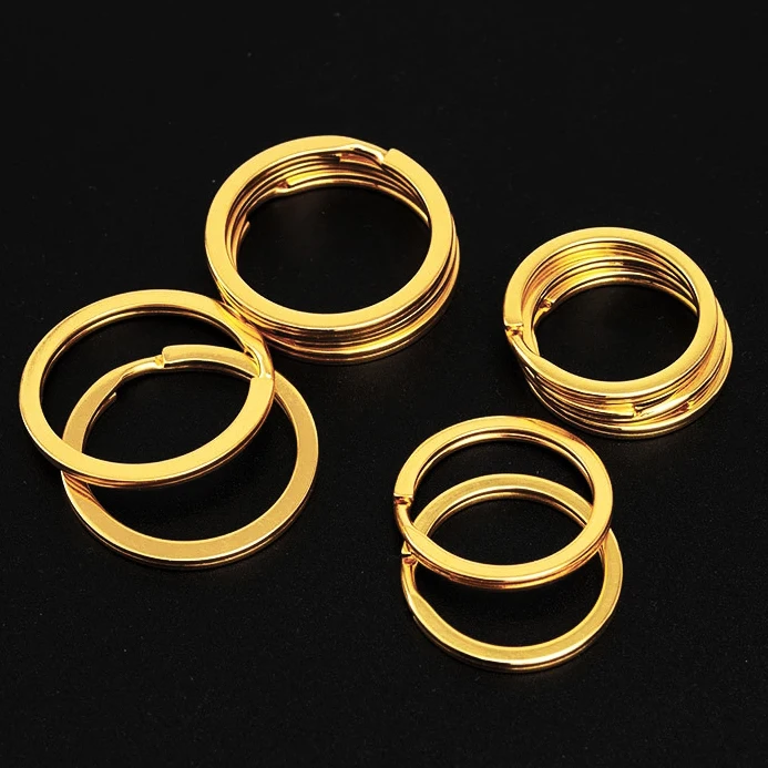 10 шт. золотые кольца для ключей из нержавеющей стали, 25/30 мм, круглые, плоские, разделенные кольца, брелок для изготовления ювелирных изделий, фурнитура «сделай сам»