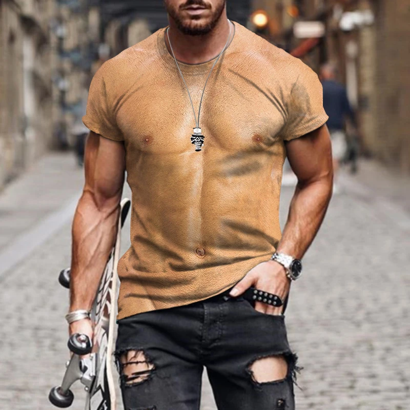 2022 Summer New 3D Muscle Fitness Street Creative Design Printed Harajuku Premium Sports Oversized Comfortable Shirt T-Shirt