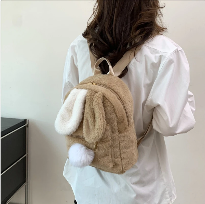 Zaino In peluche personalizzato per donna In autunno e inverno, nuove simpatiche orecchie di coniglio, zaino da donna In peluche, borsa In peluche