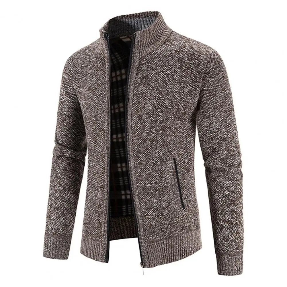 

Knitted Sweater for Men Slim Fit Men Sweater Stylish Men's Full Zip Knitted Cardigan with Pockets Solid Color Long for Casual