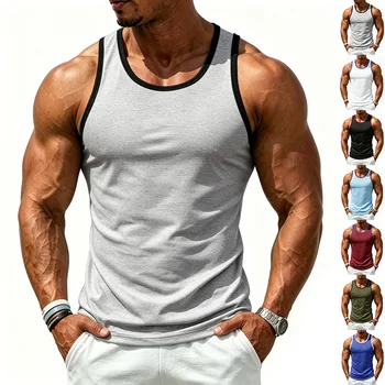 Canotta Sportiva Europea e Americana Elastica ad Asciugatura Rapida con Colori Contrastanti Versatile e Comoda per Allenamento in Palestra e Fitness Uomo