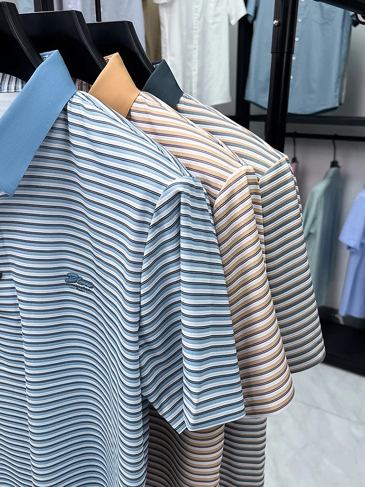 Fashion stripe color blocked men short sleeve polo shirt summer new trend brand embossed silky smooth breathable casual T-shirt 23 S5f1d10fc5cd7442bbaaaab33829ada2cM