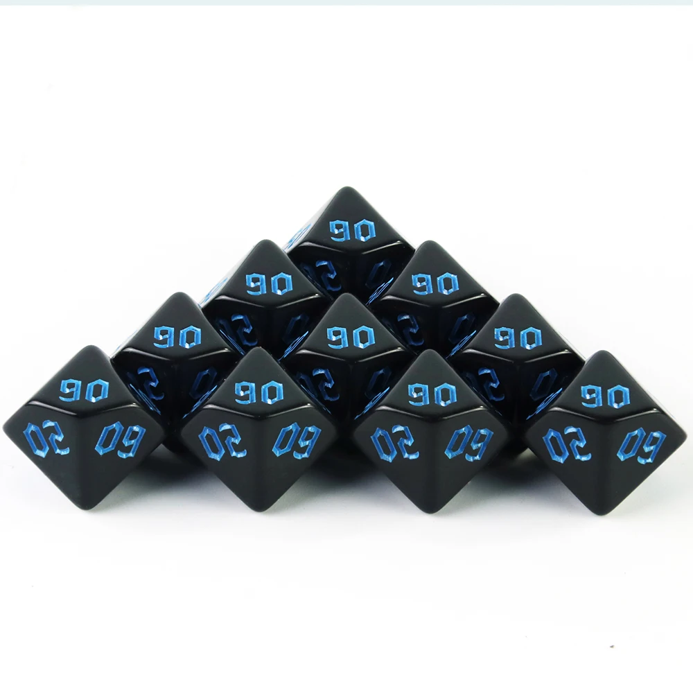 10pcs D00 Dice Black Polyhedral Digital Dice for D&D Games DND RPG 10 Sided