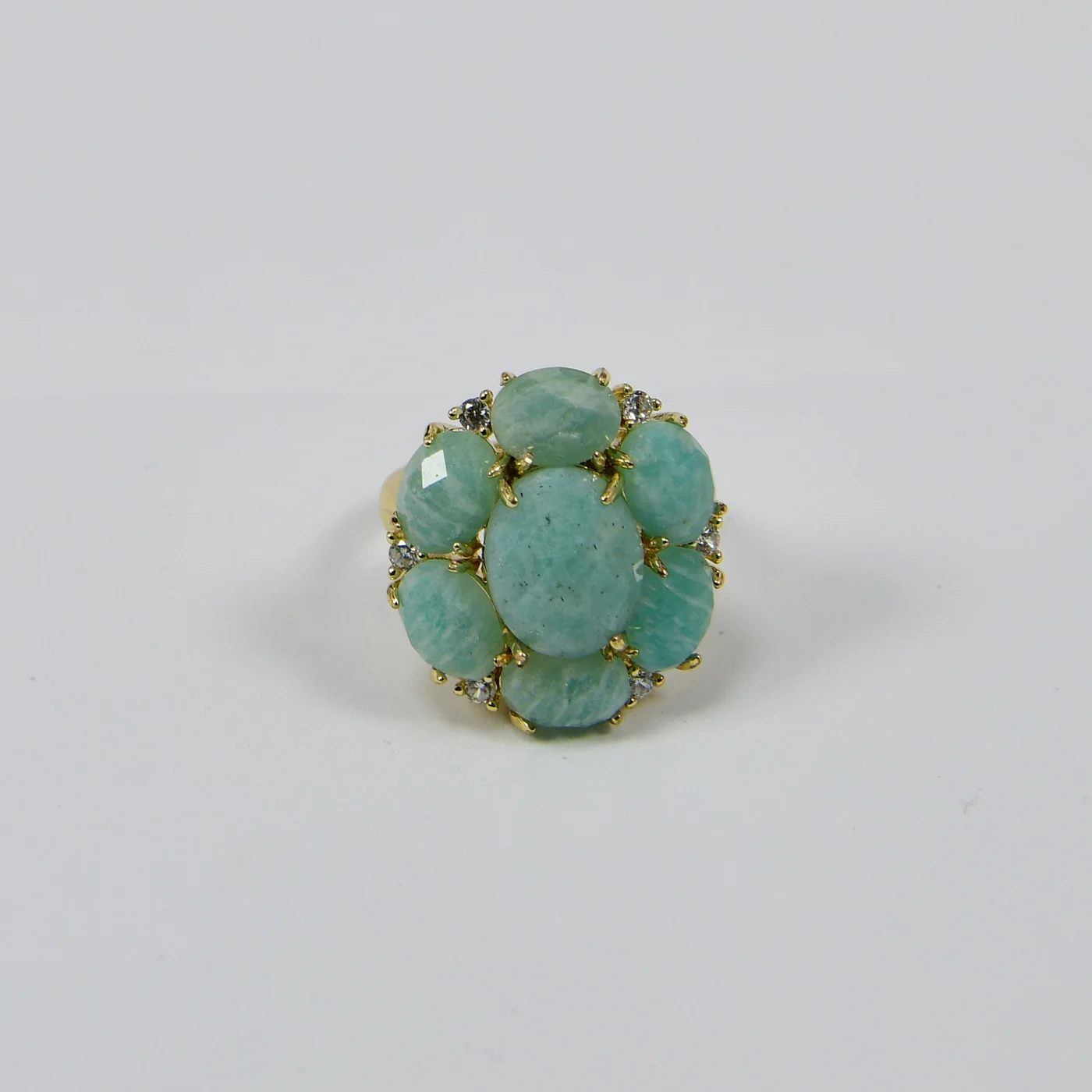 Natural Amazonite Blue Crystal Cubic Zirconia Flower Shape Ring -Fashion Gift