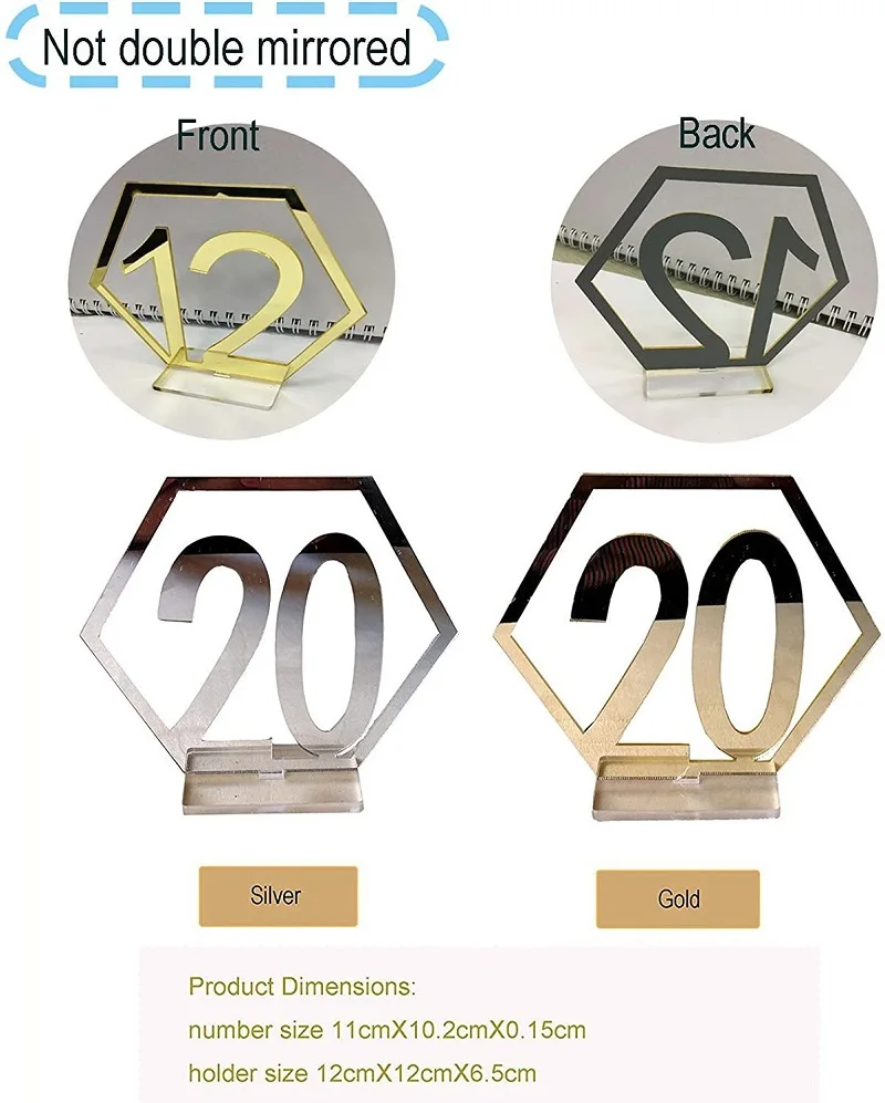 Numbers 1-40 Seats Card Acrylic Mirror Gold Silver Hexagon Hollow Bar Cafe Wedding Table Card Banquet Display
