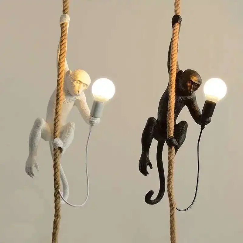 

Nordic Resin Monkey Pendant Light Modern Industrial Restaurant Bar Animal Store Decor Lamps Resin Hemp Rope Monkey Hanging Lamp