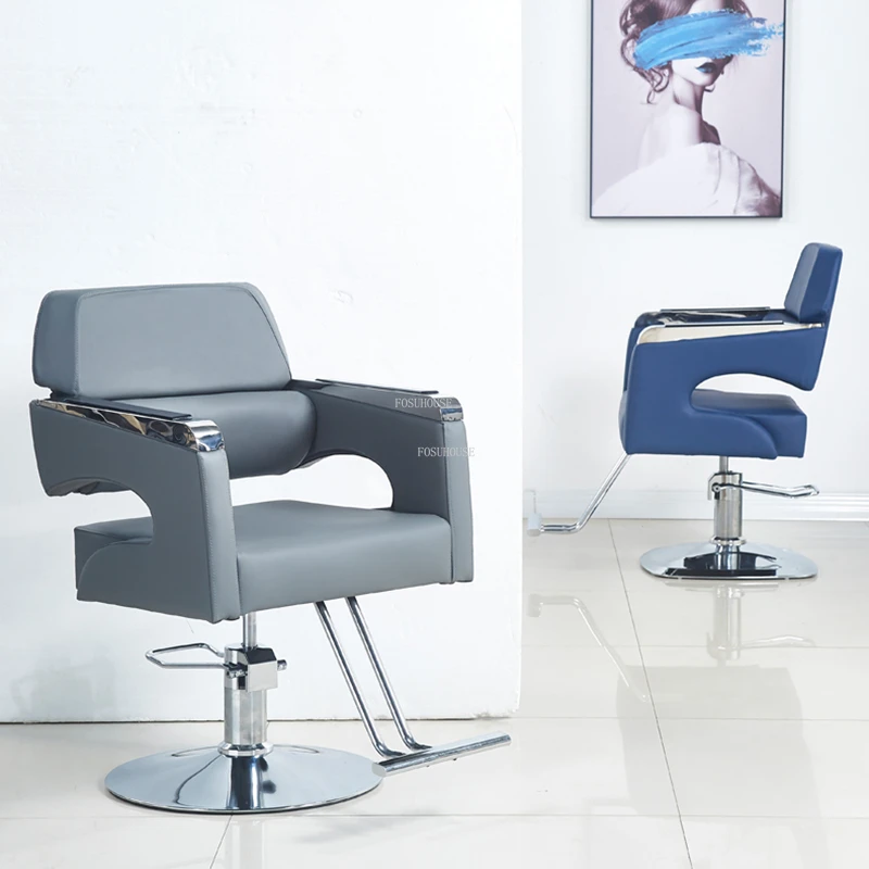 Light Luxury Professional Barber Chairs Modern Salon Furniture Beauty Salon Hairdressing Chair Swivel Lift Stainless Steel Chair
