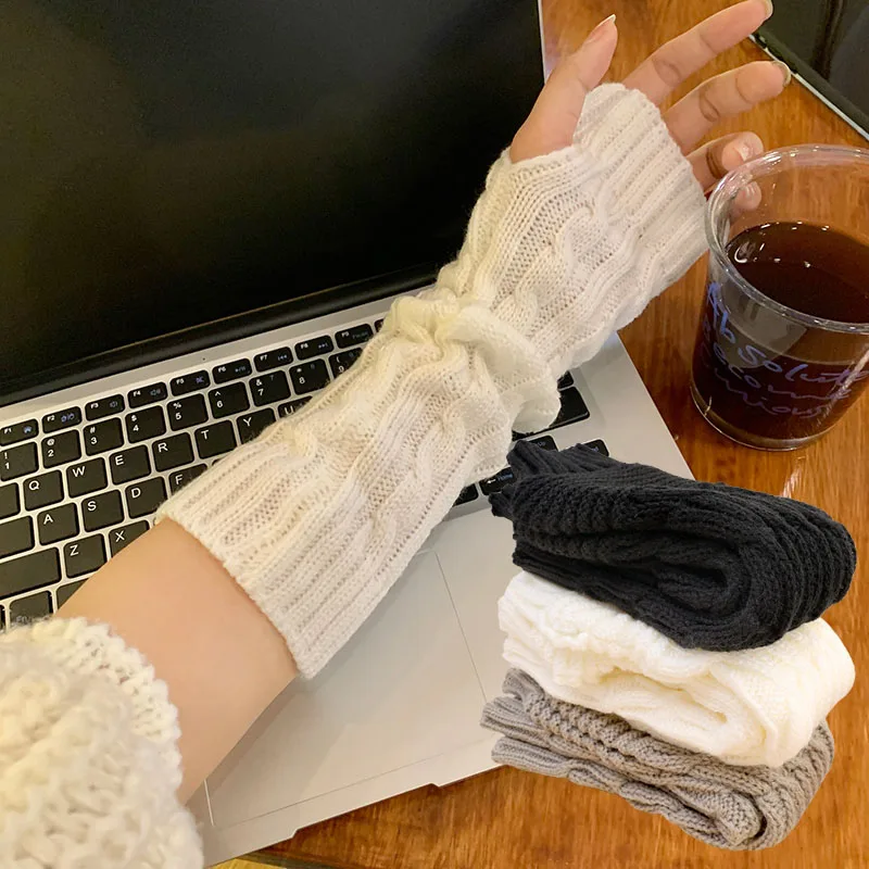 

Новые корейские перчатки без пальцев женские зимние теплые трикотажные рукава для рук модная повседневная мягкая одежда для девочек Универсальные Перчатки