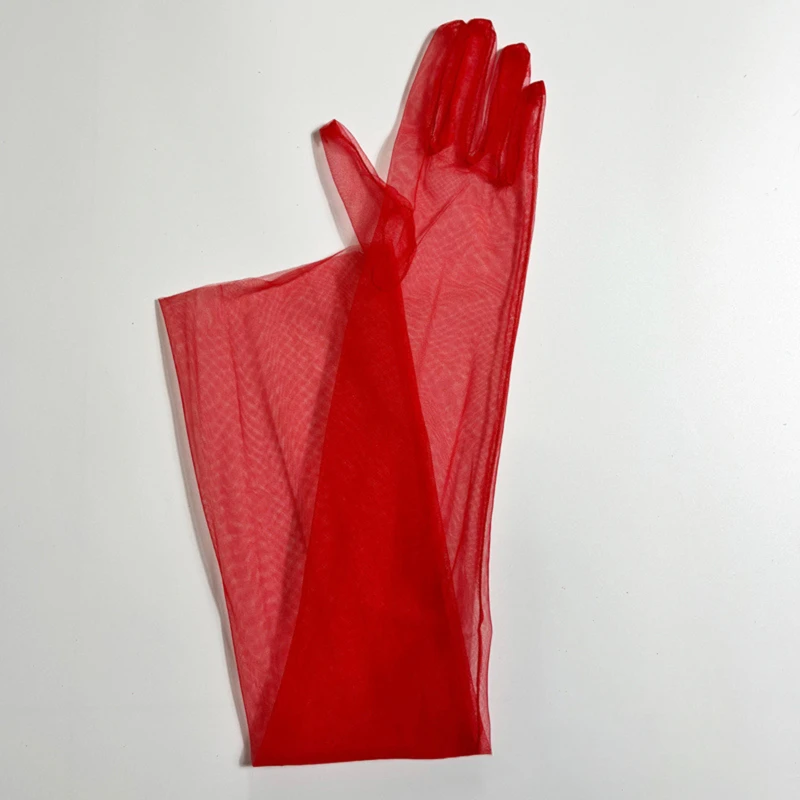 Long Sheer Tulle Wedding Gloves - Ultra Thin Stretchy Full Finger Mittens