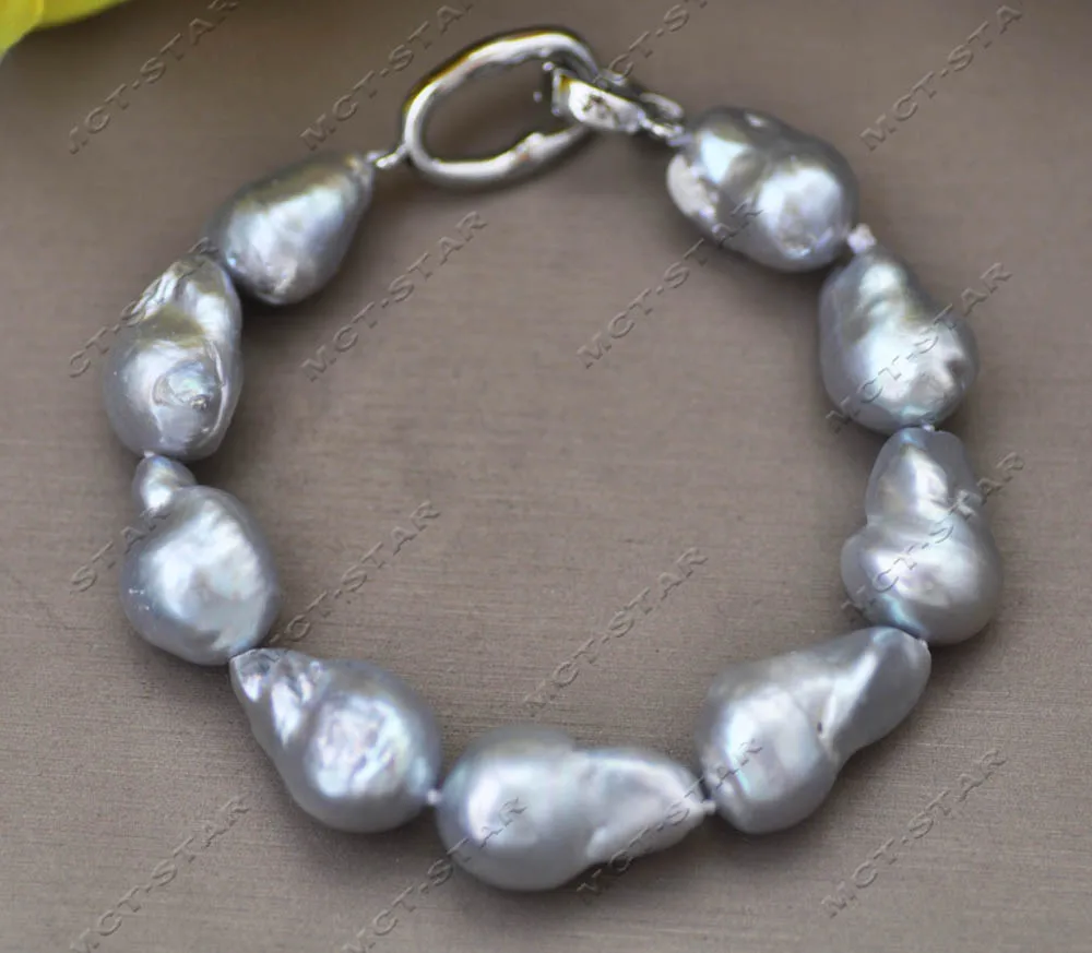 MTC·STAR  Z13240 Set Gray Baroque Keshi Reborn Pearl Necklace Bracelet Earring Custom Jewelry 5