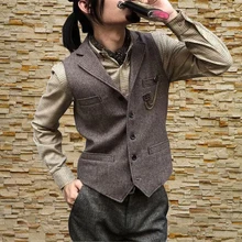 

Men's Suit Vest Wool Tweed Jacket Retro Slim Fit Sleeveless Steampunk Waistcoat chaleco hombre
