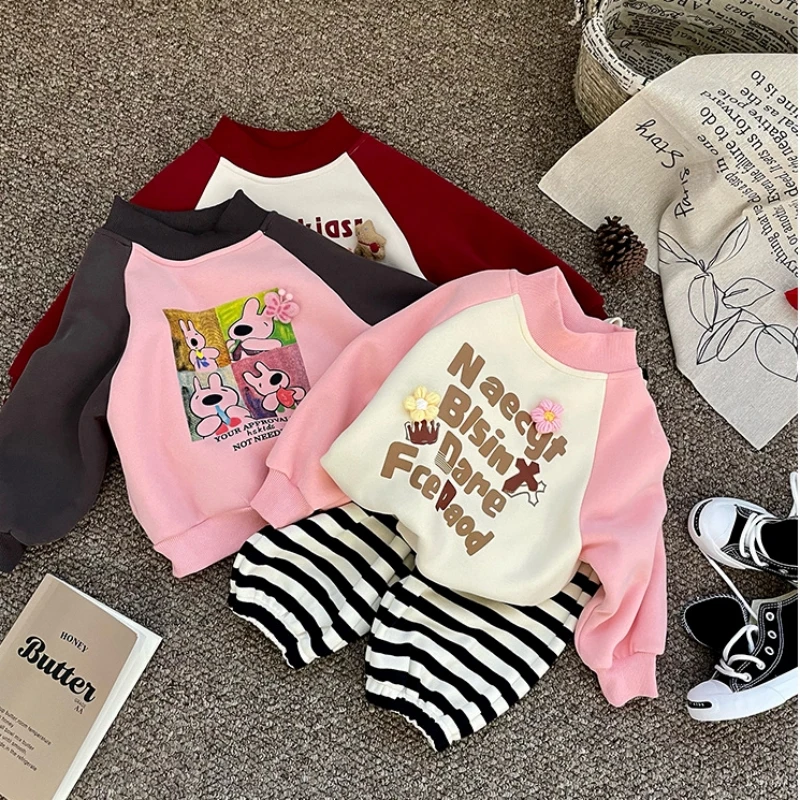 

Girls' Plush Sweatshirt Autumn Winter Clothing New Children's Cartoon Pattern Top Toddler Girls' Warm Velvet Hoodies Pullovers
