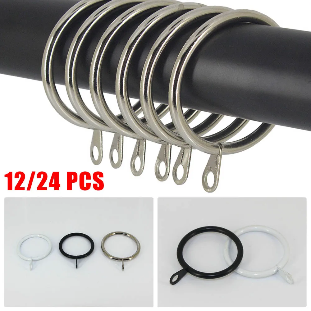 12/24pcs Metal Curtain Rings Hanging Hooks For Hold Curtains Draperies ...