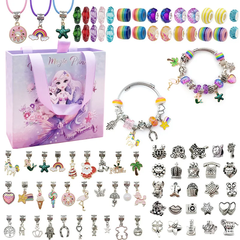 

Teenager Girl Mermaid Gift Bracelet Necklace Making Kit Girl DIY Bangle Cuff Jewelry Set For Birhtyday Christmas Beads Charm
