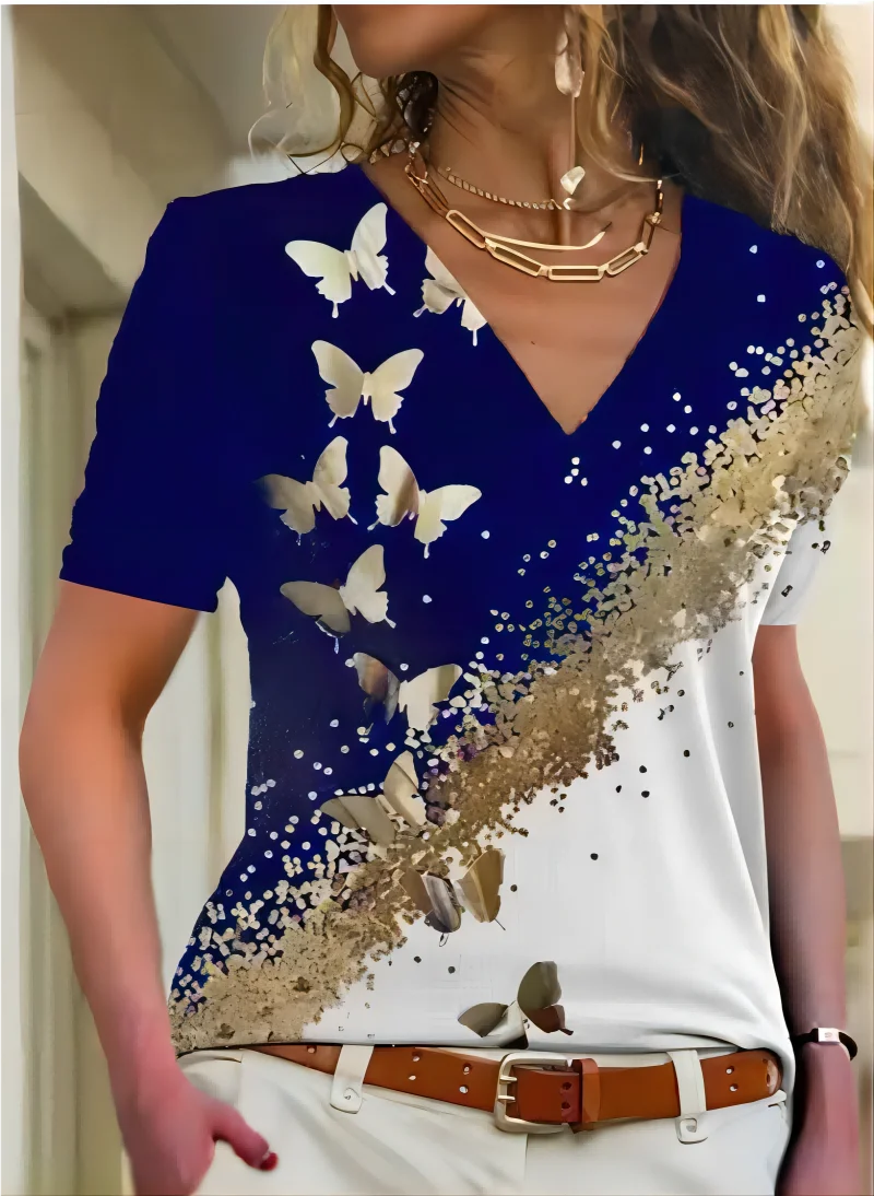 Women's 3D T-shirt Summer V-neck Short Sleeve Butterfly Print Cute Girl's Top Fashion T-shirt Women's Clothing 4 S5f1df82cbfc44d2887e1e39ad40a67bbK