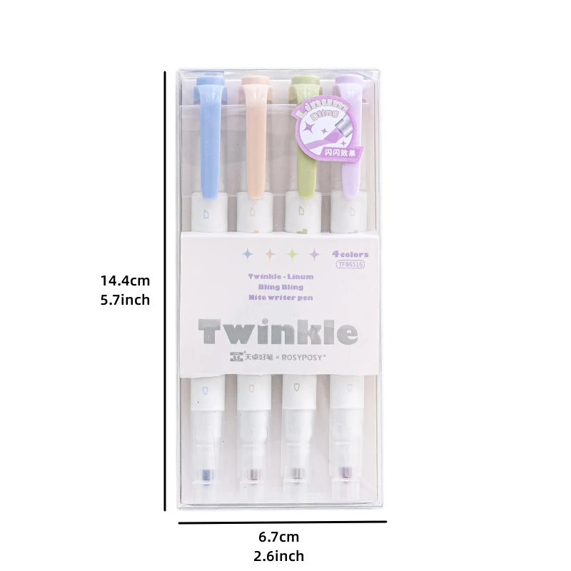 4pcs Twinkle Linum Bling Color Art Marker Pens Set Dual-side Writer Highlighter Liner for Drawing Painting A6969