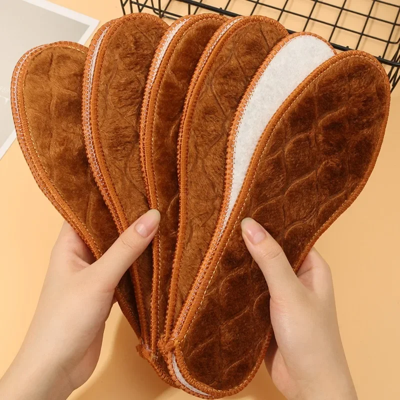 1-3pairs Alpaca Wool Winter Warm Insoles Men Plush Thermal Comfortable Breathable Sweat Absorption Thick Cotton Embossed Insole