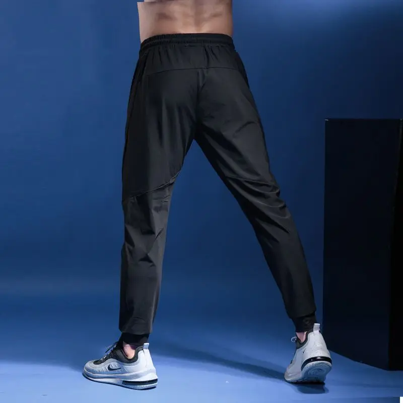 Simplicity Summer Casual Pants Men's Ice Silk Quick Dry Zippers Pockets Letter Elastic Waist Drawstring Bodybuilding Sweatpants