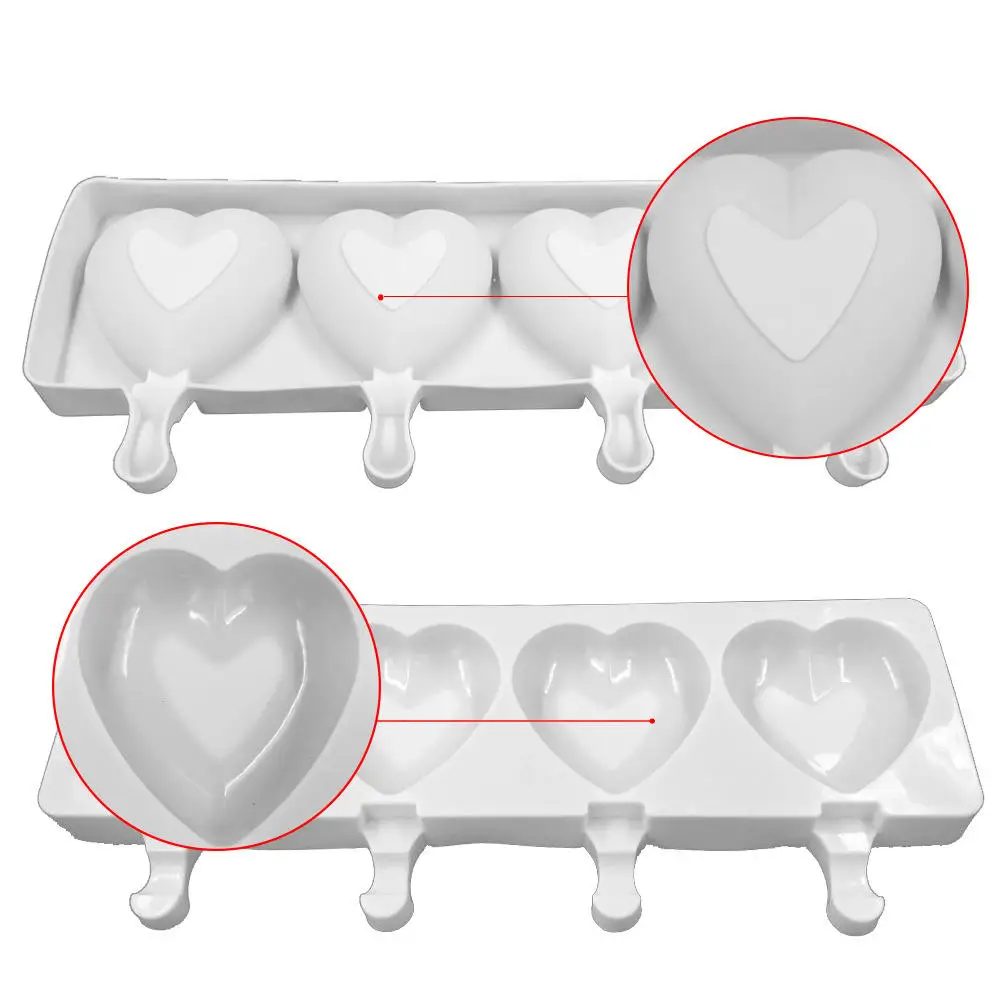 

Ice Cream Mold Heart Shape Silicone Popsicle Form Maker Large Size Ice Lolly Moulds Ice Cube Tray for Party Bar Decoration