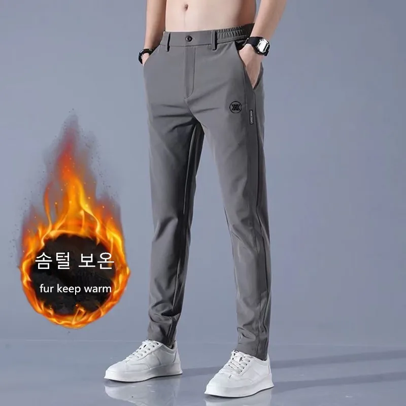 High Quality Men's Golf Pants Winter Thicken Fur Keep Warm Elasticity Men Golf Trousers Sweatpants Wear Men Work Pants 골프웨어