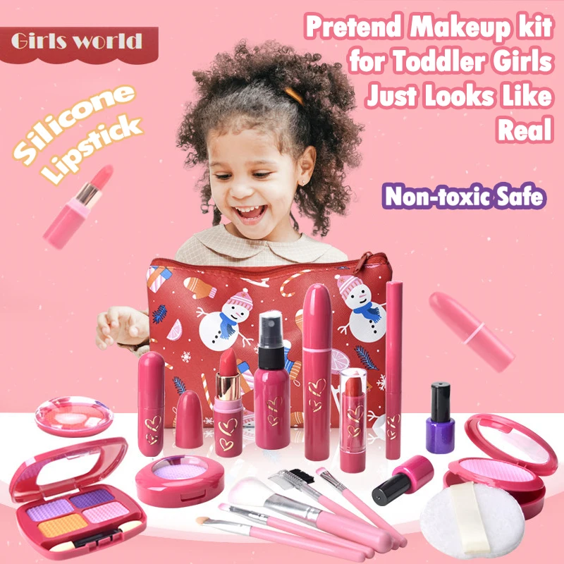 Fingir kit de maquiagem para meninas crianças fingir jogar maquiagem  conjunto com saco de cosméticos para meninas real cosméticos seguro  não-tóxico crianças maquiagem - AliExpress