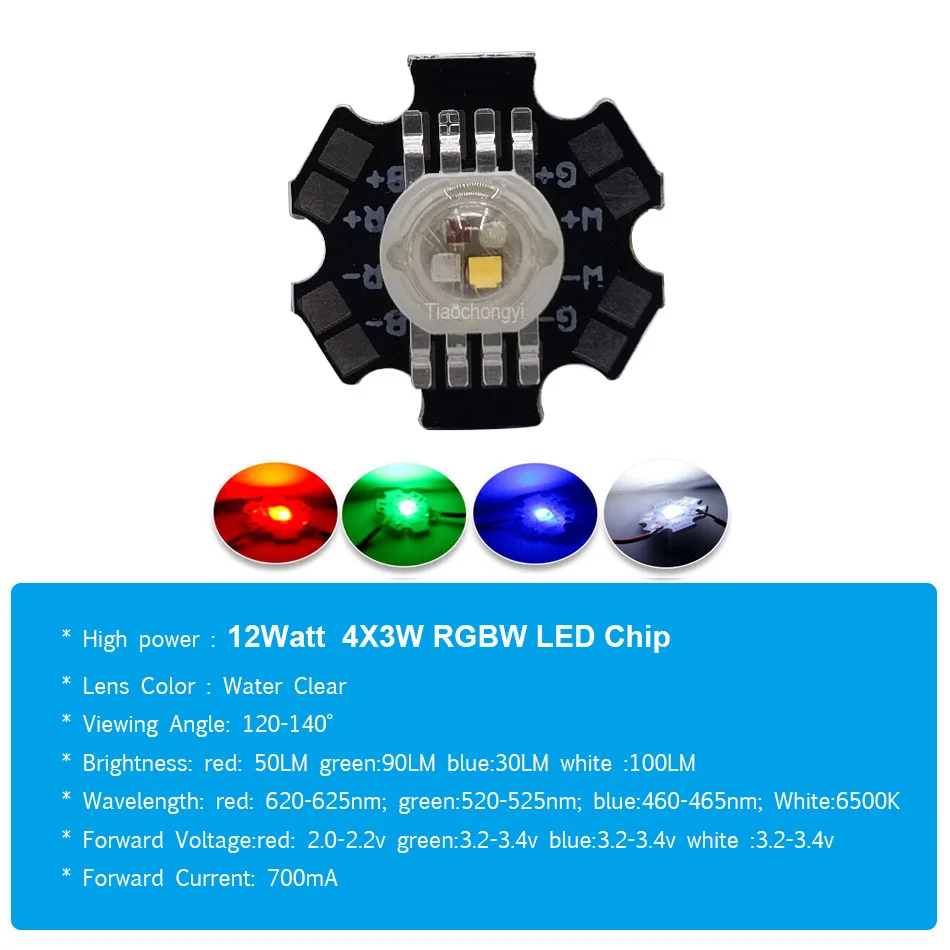 Chip LED 4x3W RGBW Ad Alta Potenza &ndash; 140&deg;, 8 Pin, Scegli Confezione 5/10/50