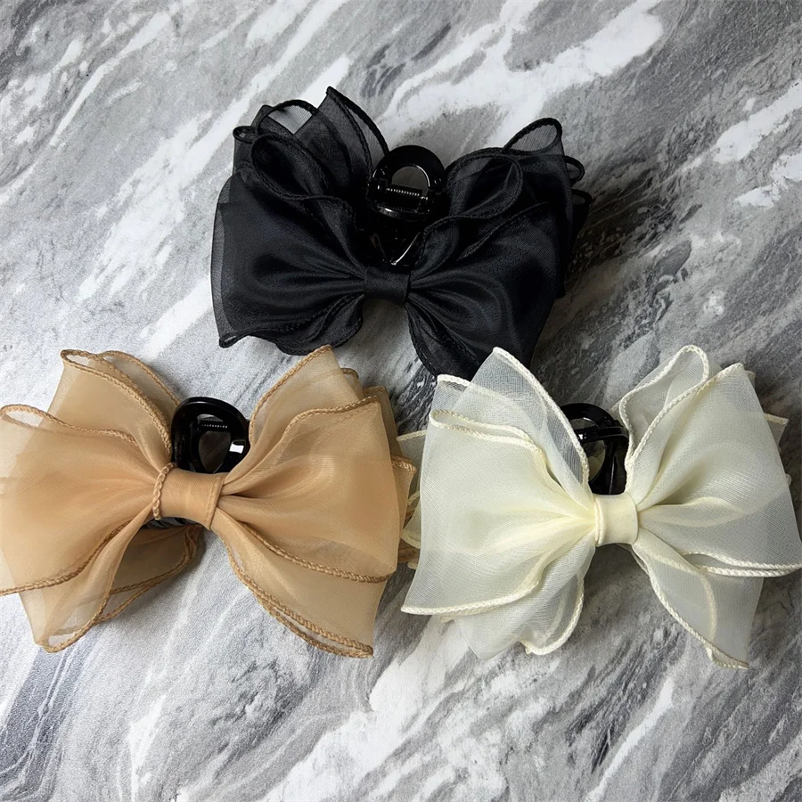 New Korea fashion Tulle Big Bow Hair Claw Clips for Women pink Black Bowknot Hair Clamp Hairpin Headdress Accessories wholesale
