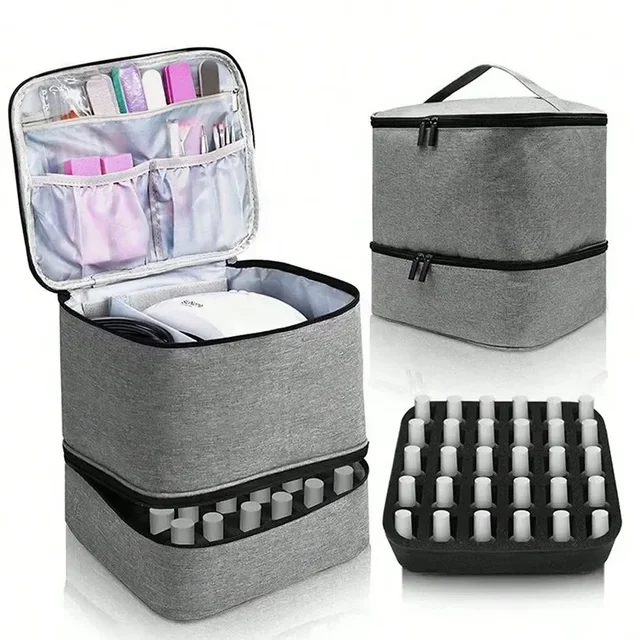 Sac de rangement de vernis à ongles, sac d'huile essentielle, Kit cosmétique Portable de soins des ongles, boîte de rangement d'outils de soins des ongles, Double couche 30 compartiments 2