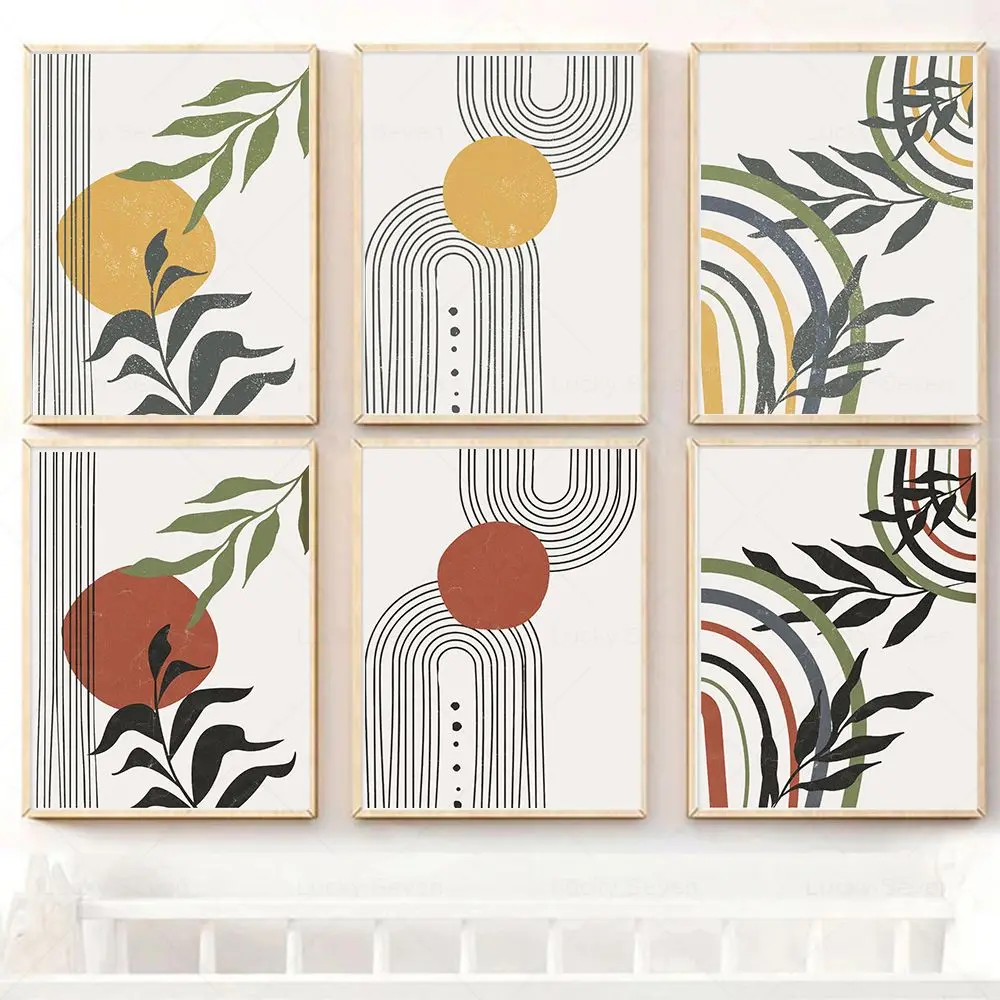 

Leaves Sun Rainbow Abstract Boho Wall Art Canvas Painting Gallery Nordic Posters And Prints Wall Pictures For Living Room Decor
