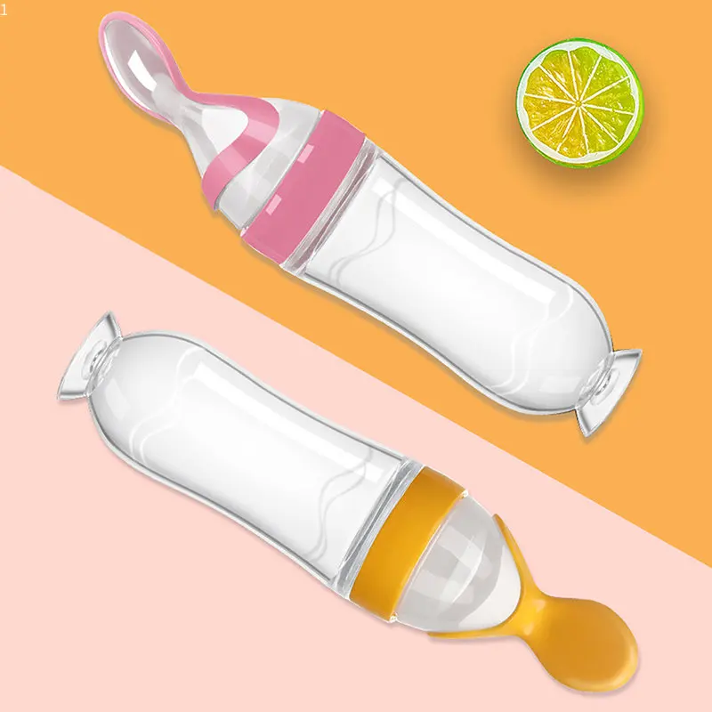 Squeezing Feeding Bottle Silicone Newborn Baby Training Rice Cereal Food Spoon Supplement Feeder Safe Useful Tableware Kids