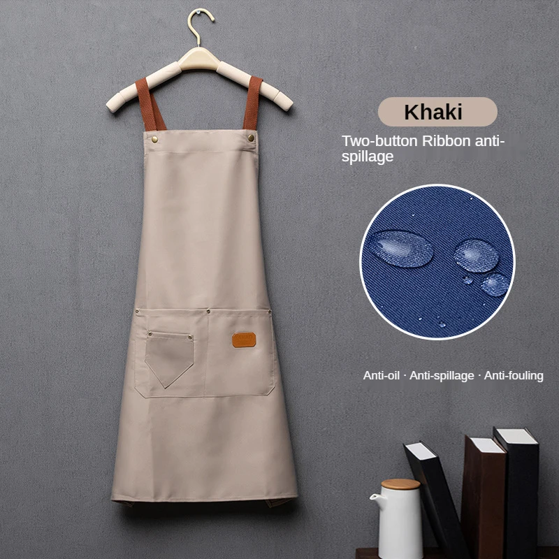 Customized Embroidery Print Logo Signature Waterproof Kitchen Aprons Home Chef Baking Clothes With Pockets Adult Bib Waist Bag 6