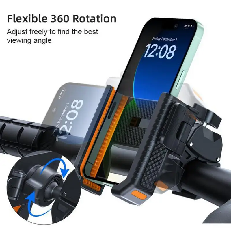 Cell Phone Holder For Motorcycle 360-Degree Rotating Phone Holder For Motorcycle Shockproof Support User Friendly