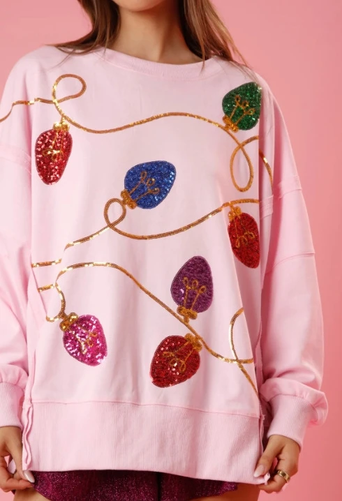 Women's Pullover Tops 2023 New Autumn Fashion Christmas Sequined Round Neck Long-Sleeved Pullover Loose Fitting Sweatshirt