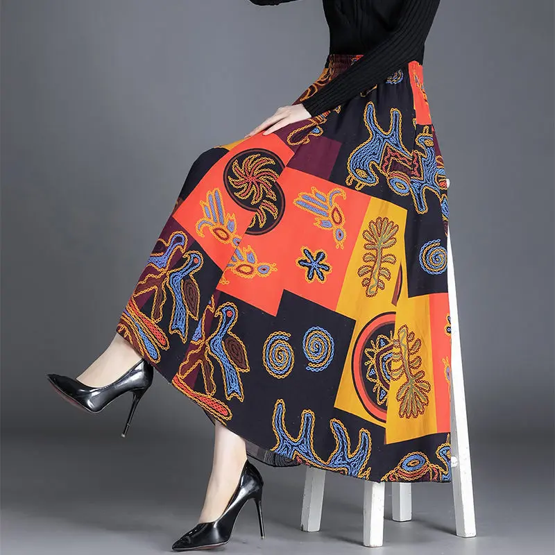 Cotton Linen Skirt 2022 Spring Autumn New Double-layer High Waist Large Swing A-line Skirt Women Retro Broken Flowers Show Thin black pencil skirt Skirts