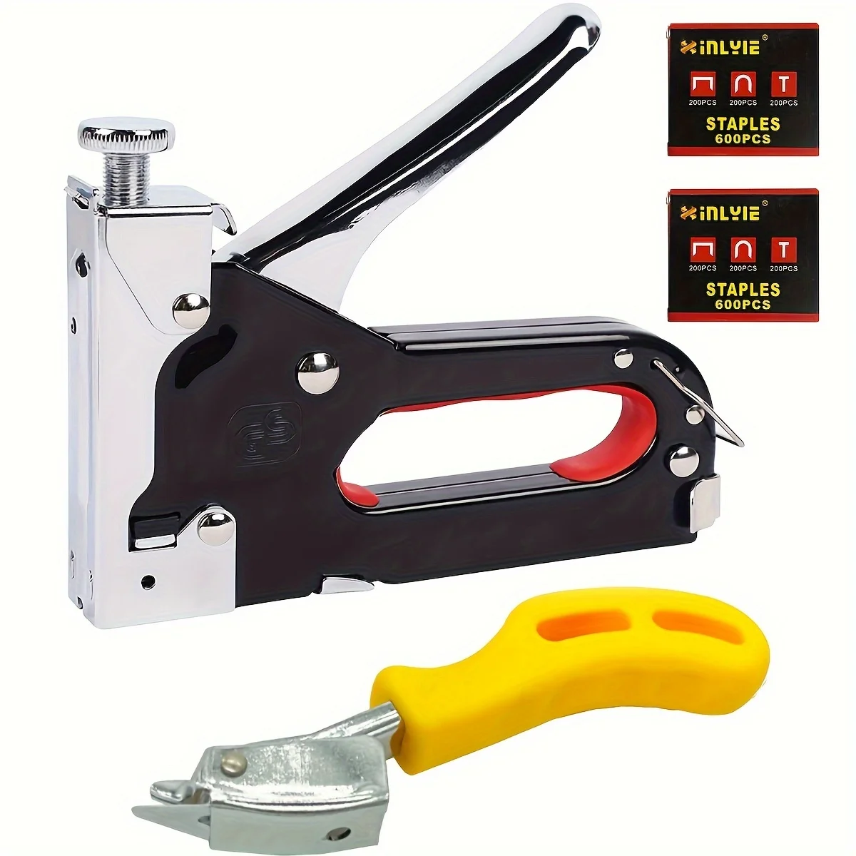 4 in 1 Staple Gun Heavy Duty with Staples Remover, Gloves, Manual Power Adjustment Stapler Gun for Wood Upholstery Carpentry DIY 4