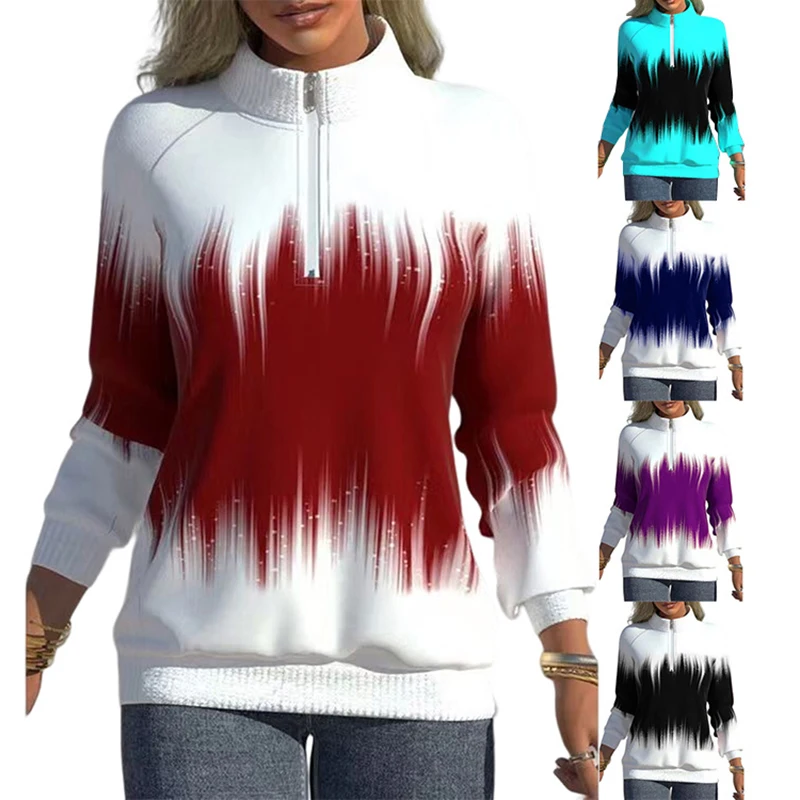 

2023 Spring Autumn Women's Coat Style Popular Gradient Zipper Sweater Round Head Zipper Loose Clothing Long Sleeve Top Outside