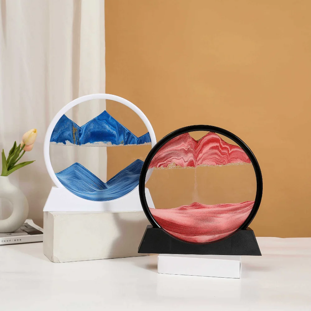 

7/12inch 3D Creative Quicksand Painting Rotatable Moving Glass Hourglass Deep Sea Sandscape Hourglass Home Decoration